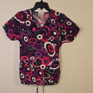 Vibrant Women's Short Sleeve Top with Circular Pattern